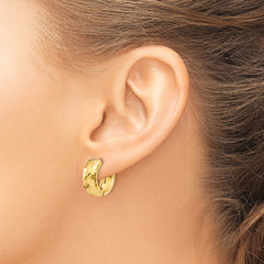 14K Gold Polished Hinged Hoop Earrings with Faceted Design, 6mm Huggie Style