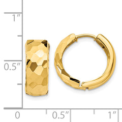 14K Gold Polished Hinged Hoop Earrings with Faceted Design, 6mm Huggie Style