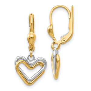 Heart Dangle Leverback Earrings in 14K Two-Tone Gold - Sophia Jewelers