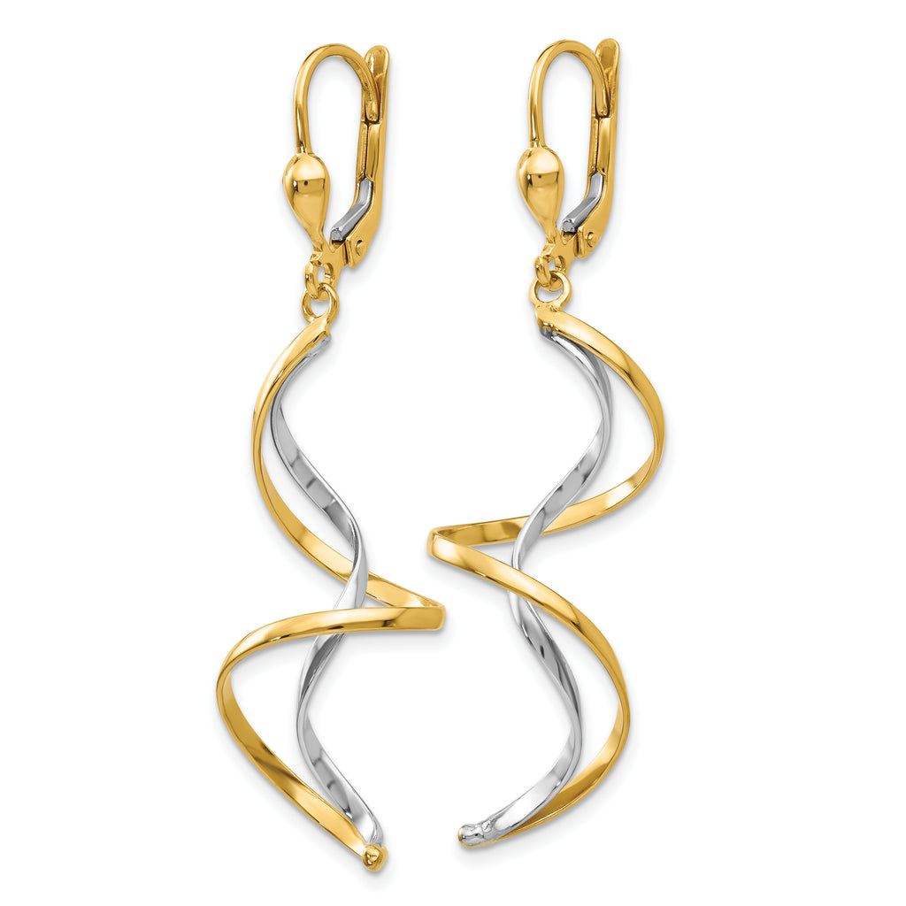 14K Two-Tone Gold Spiral Dangle Earrings with Polished Finish for Women