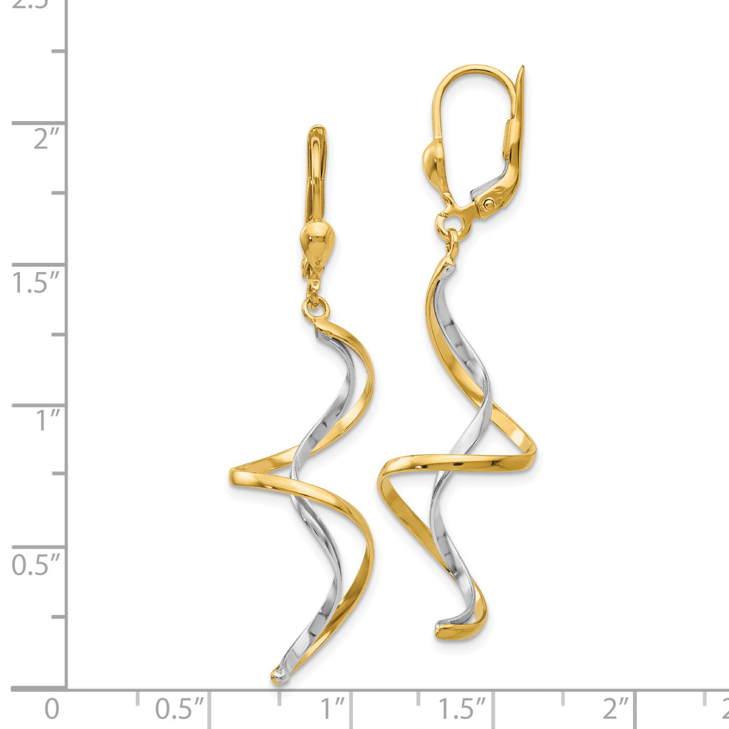 14K Two-Tone Gold Spiral Dangle Earrings with Polished Finish for Women