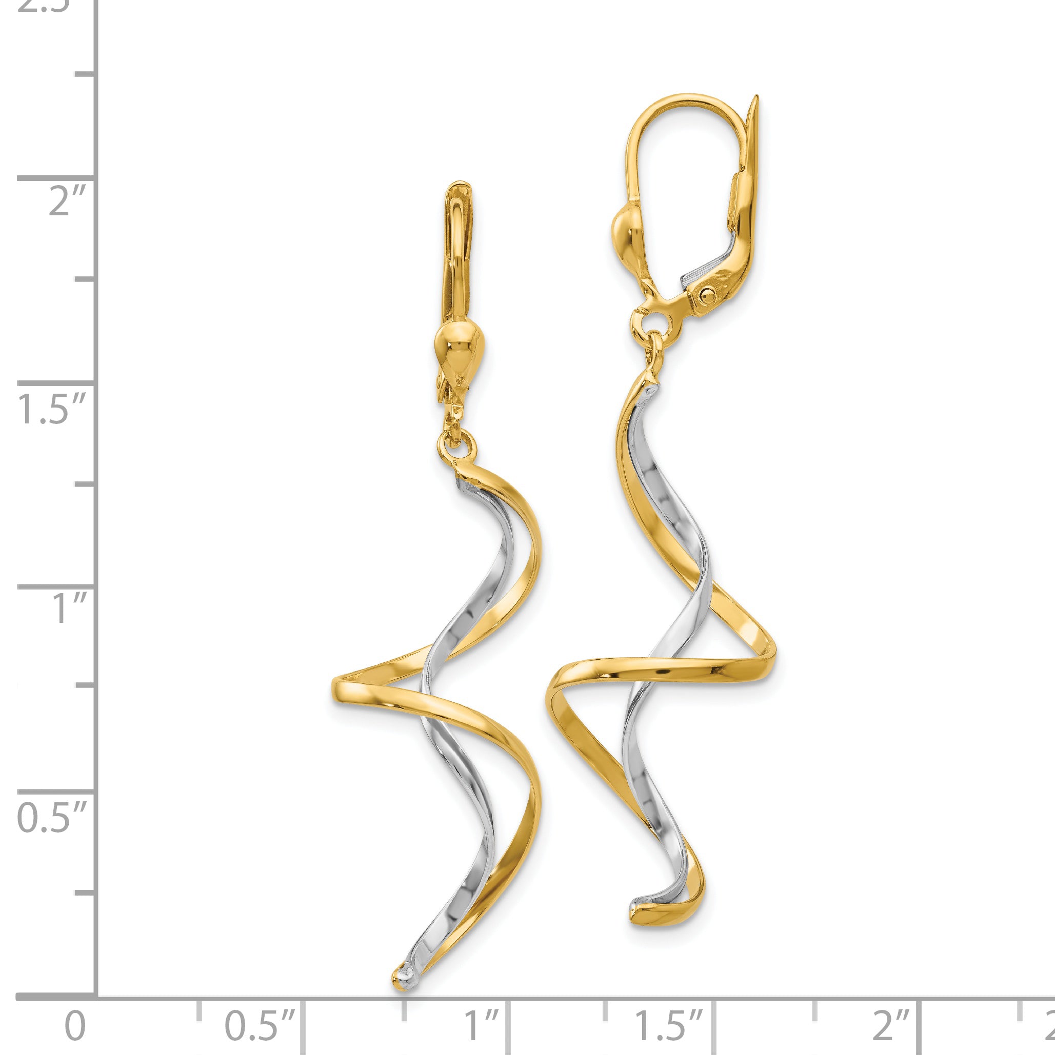 14K Two-Tone Gold Spiral Dangle Earrings with Polished Finish for Women