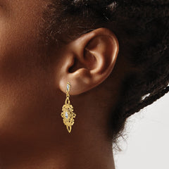 14K Gold Rhodium Diamond-Cut Filigree Drop Earrings for Women