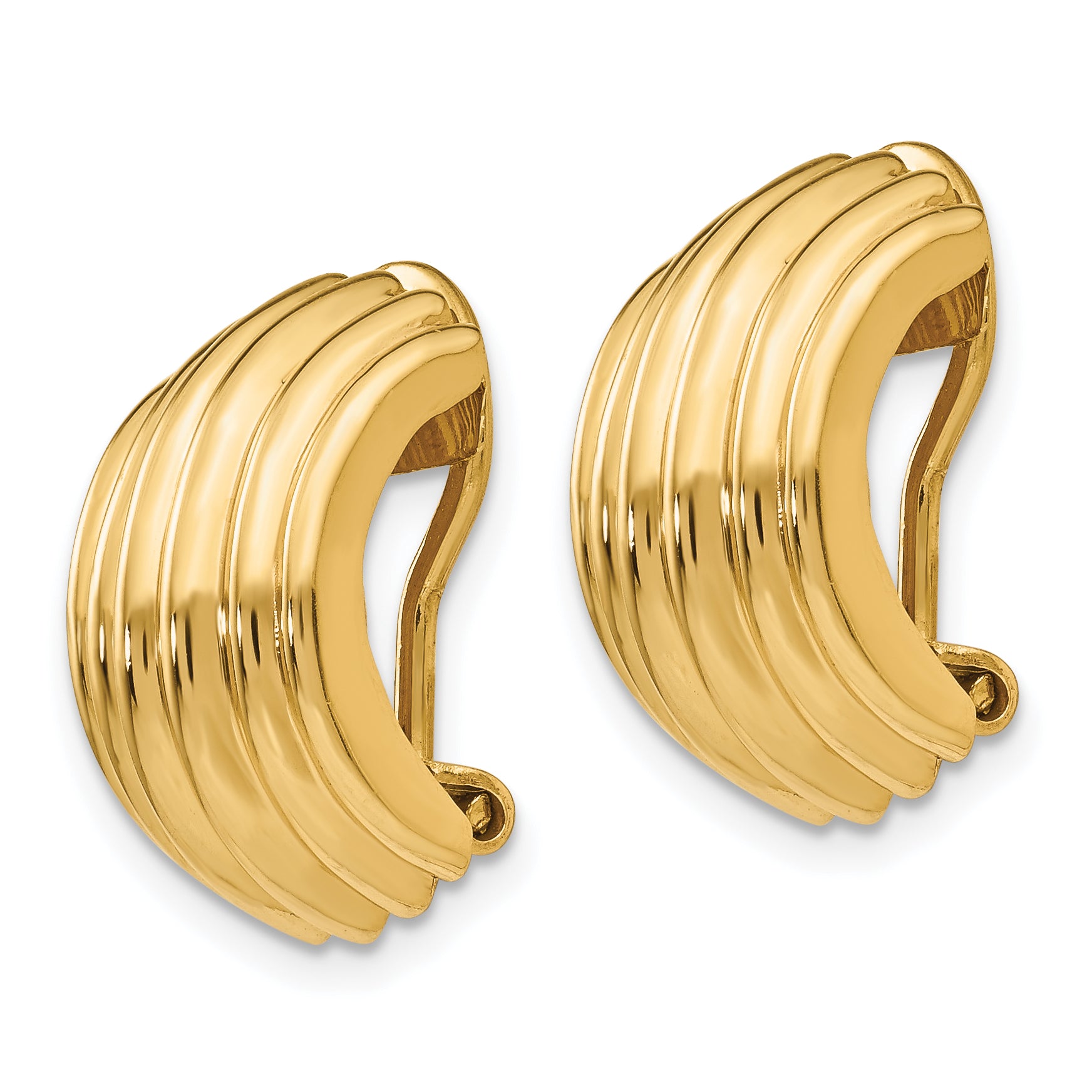 14K Gold Polished Non-Pierced Omega Clip J-Hoop Earrings for Women Secondary image