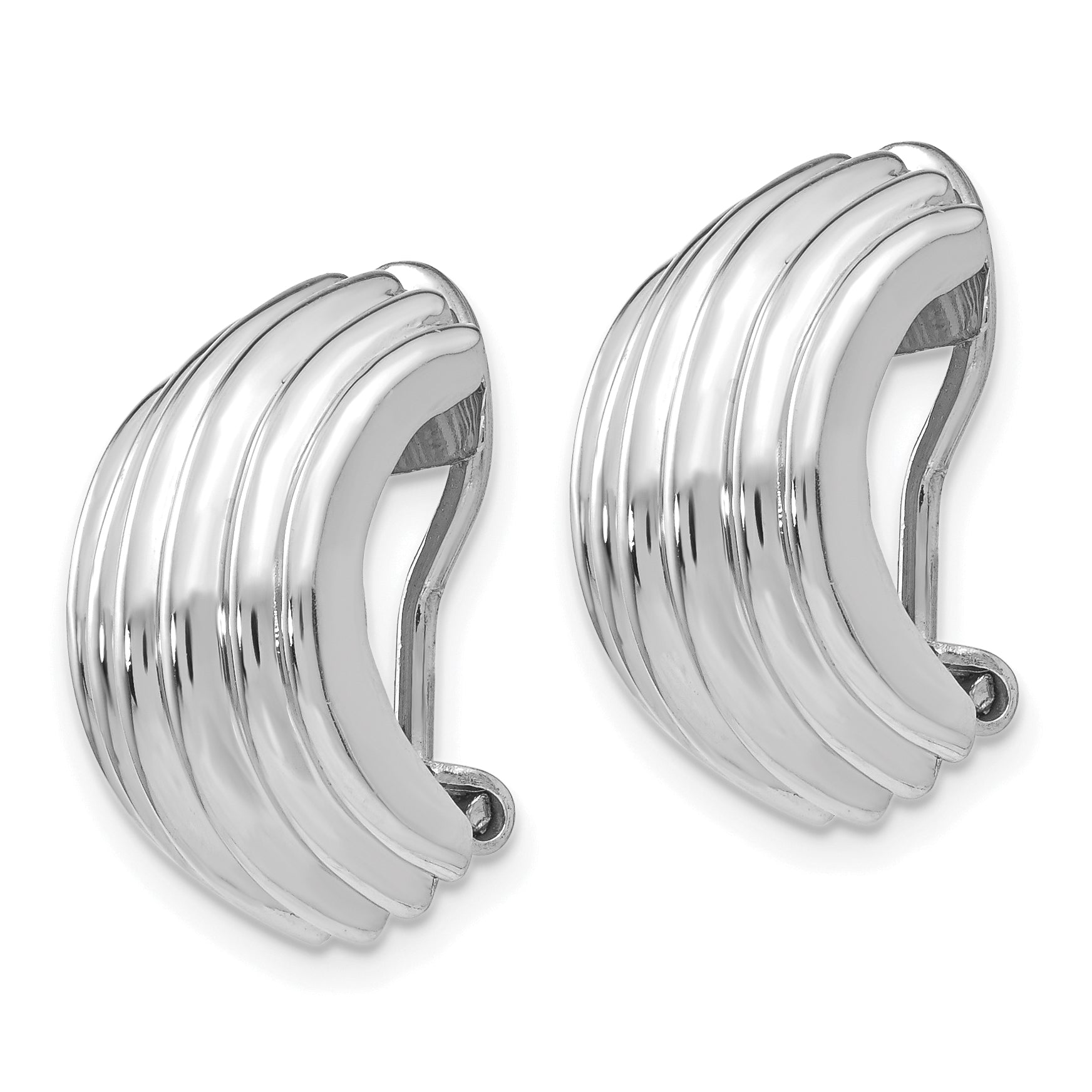14K White Gold Non-Pierced J-Hoop Earrings with Polished Rhodium Finish Secondary image
