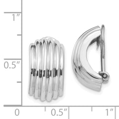 14K White Gold Non-Pierced J-Hoop Earrings with Polished Rhodium Finish