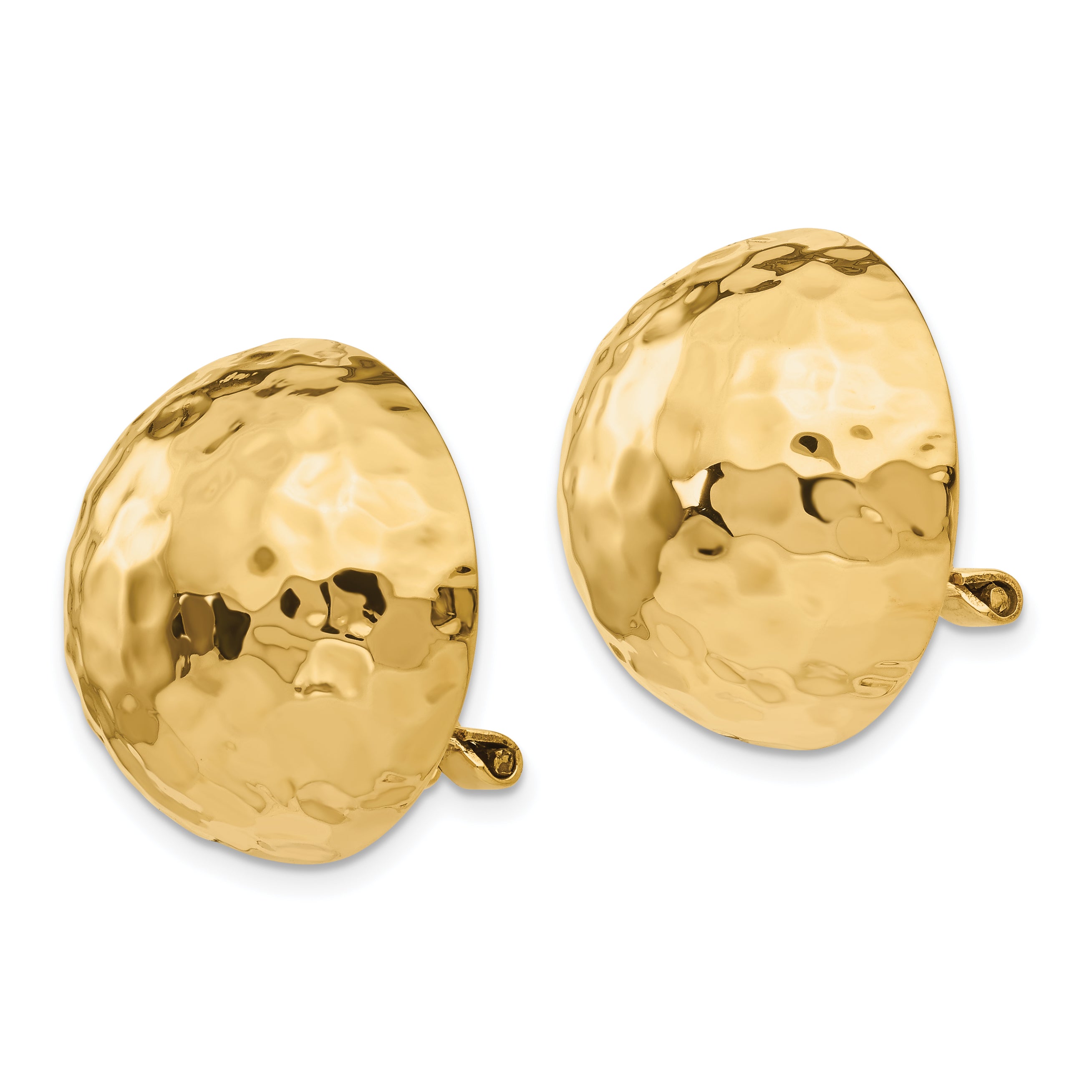 14K Gold Hammered Button Clip-On Earrings for Women Polished Finish