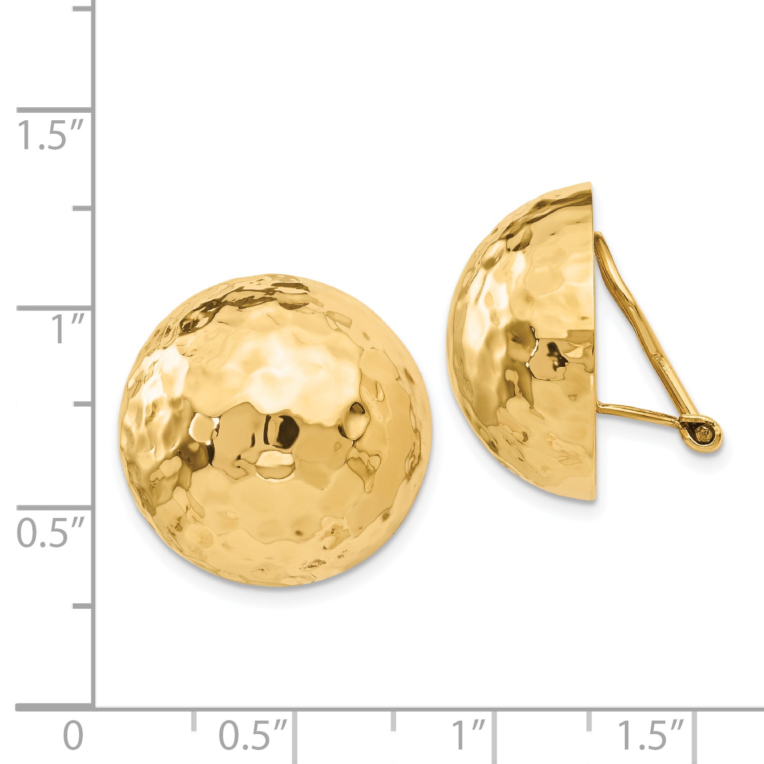 14K Gold Hammered Button Clip-On Earrings for Women Polished Finish