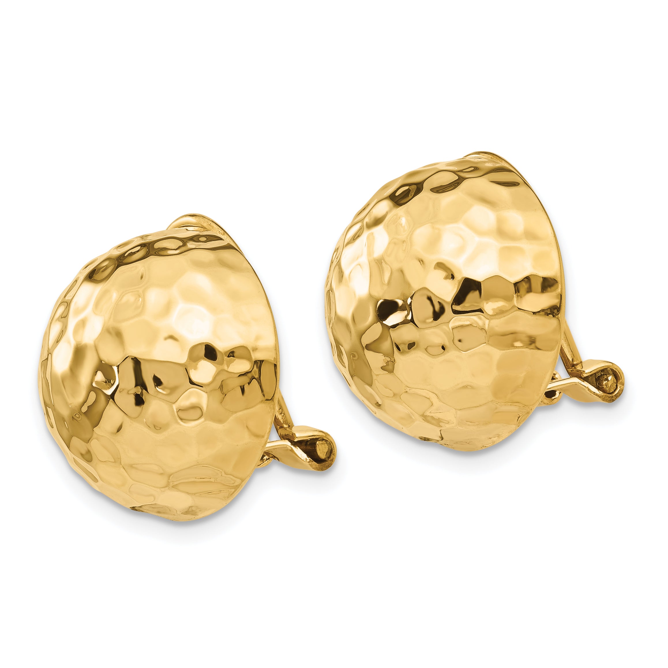 14K Gold Hammered Omega Clip Earrings Non-Pierced Polished 16mm Secondary image