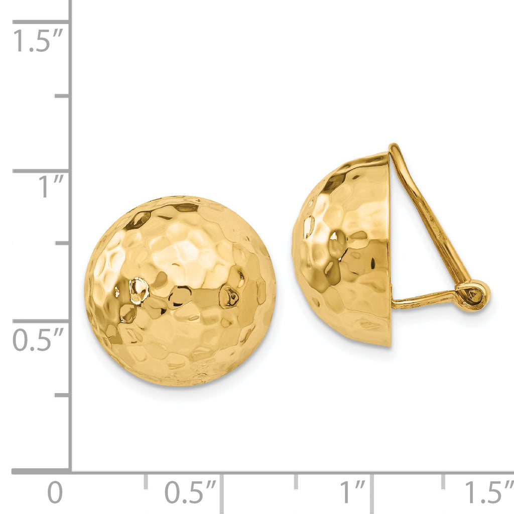 14K Gold Hammered Omega Clip Earrings Non-Pierced Polished 16mm