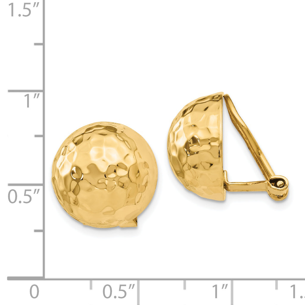 14k Omega Clip 14mm Hammered Non-pierced Earrings
