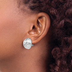 14k White Gold 18mm Hammered Non-pierced Earrings