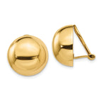 14k Omega Clip 16mm Half Ball Non-pierced Earrings
