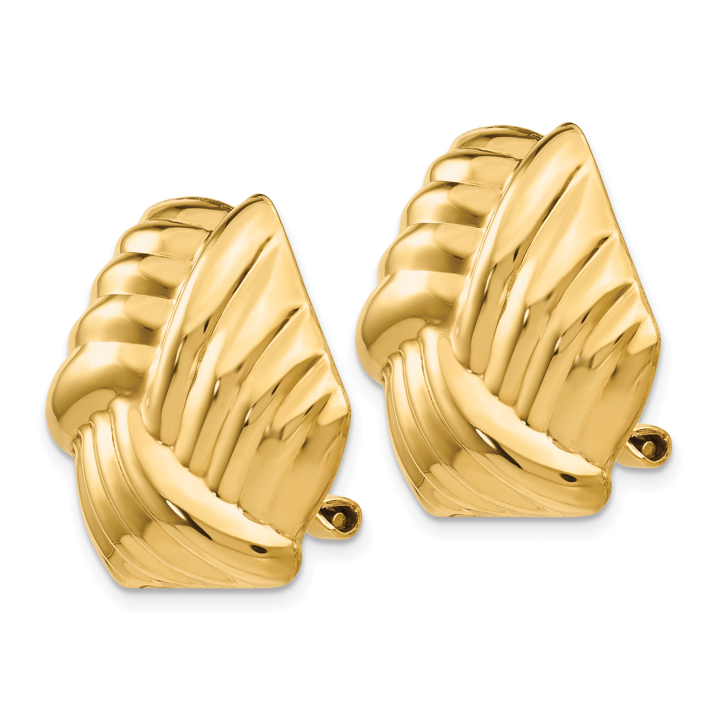 14K Gold Non-Pierced Omega Clip Earrings with Polished Button Design Secondary image