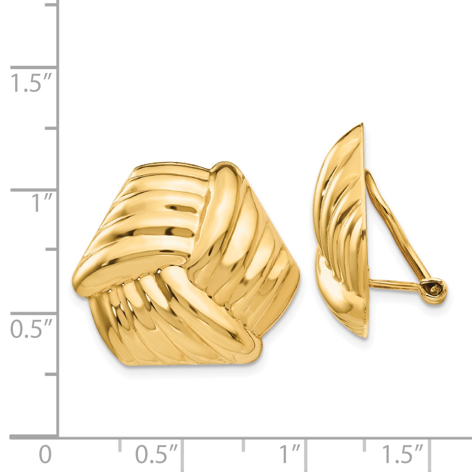 14K Gold Non-Pierced Omega Clip Earrings with Polished Button Design