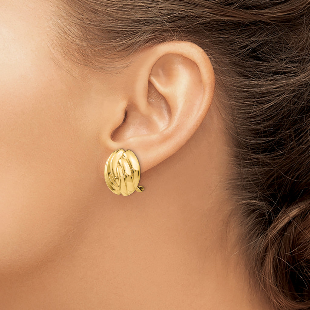 14K Gold Omega Clip Button Earrings for Non-Pierced Ears, Polished Finish