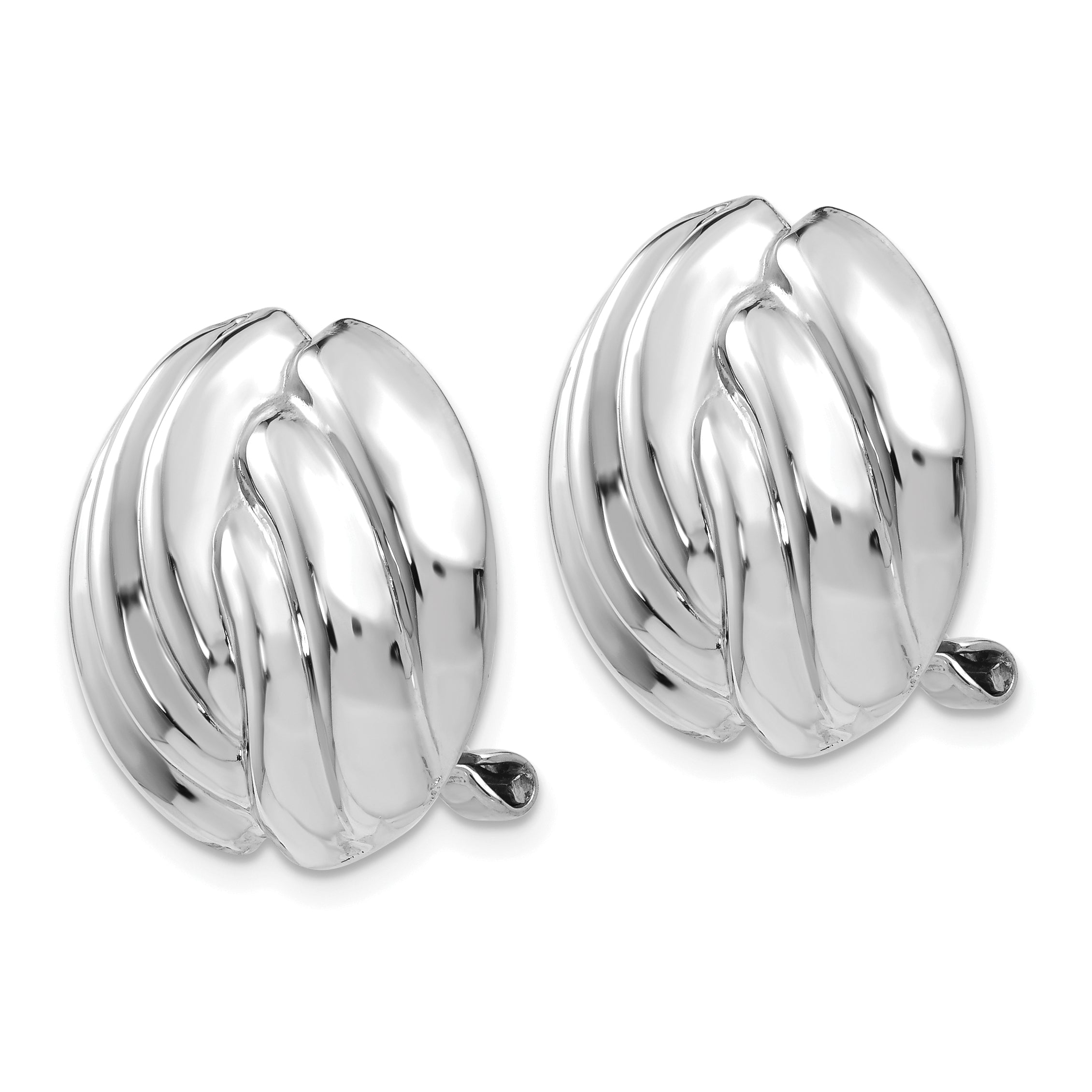 14K White Gold Non-Pierced Omega Clip Button Earrings Polished Finish