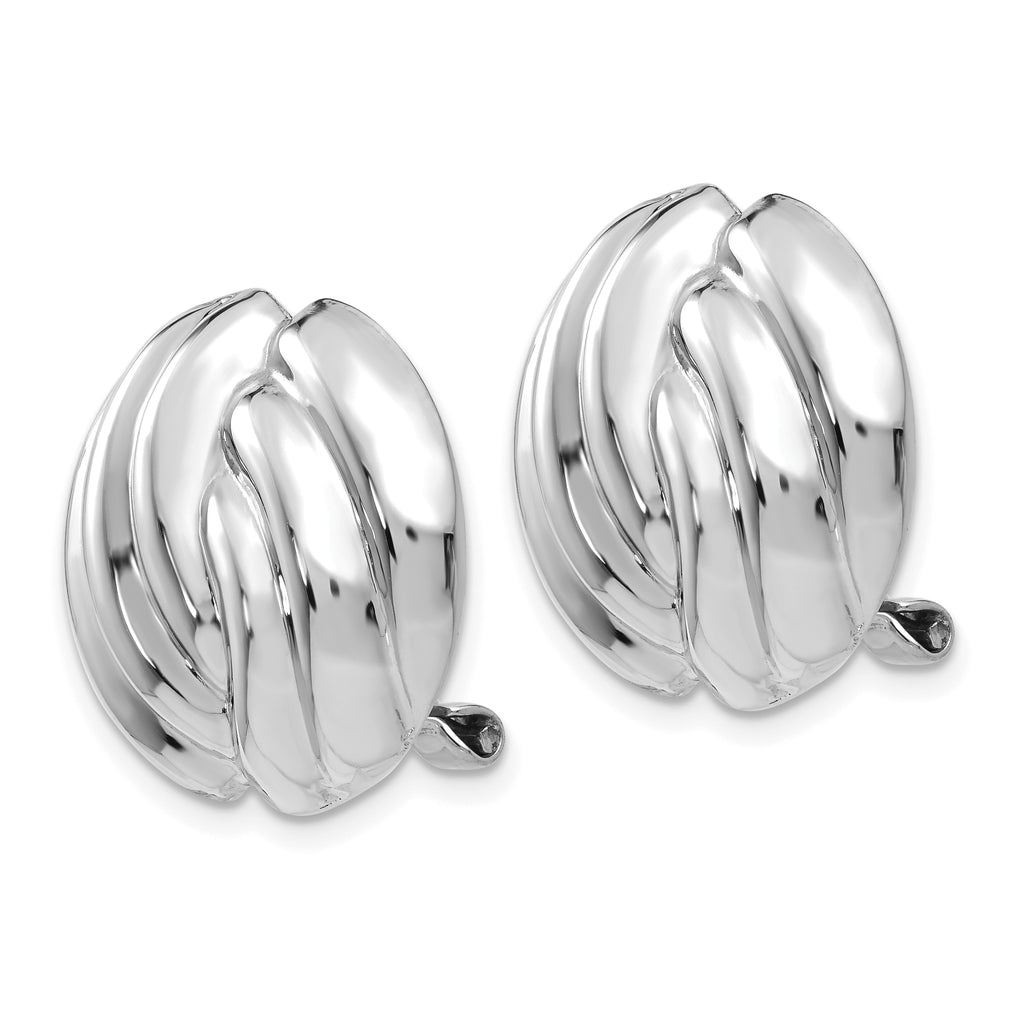 14K White Gold Non-Pierced Omega Clip Button Earrings Polished Finish