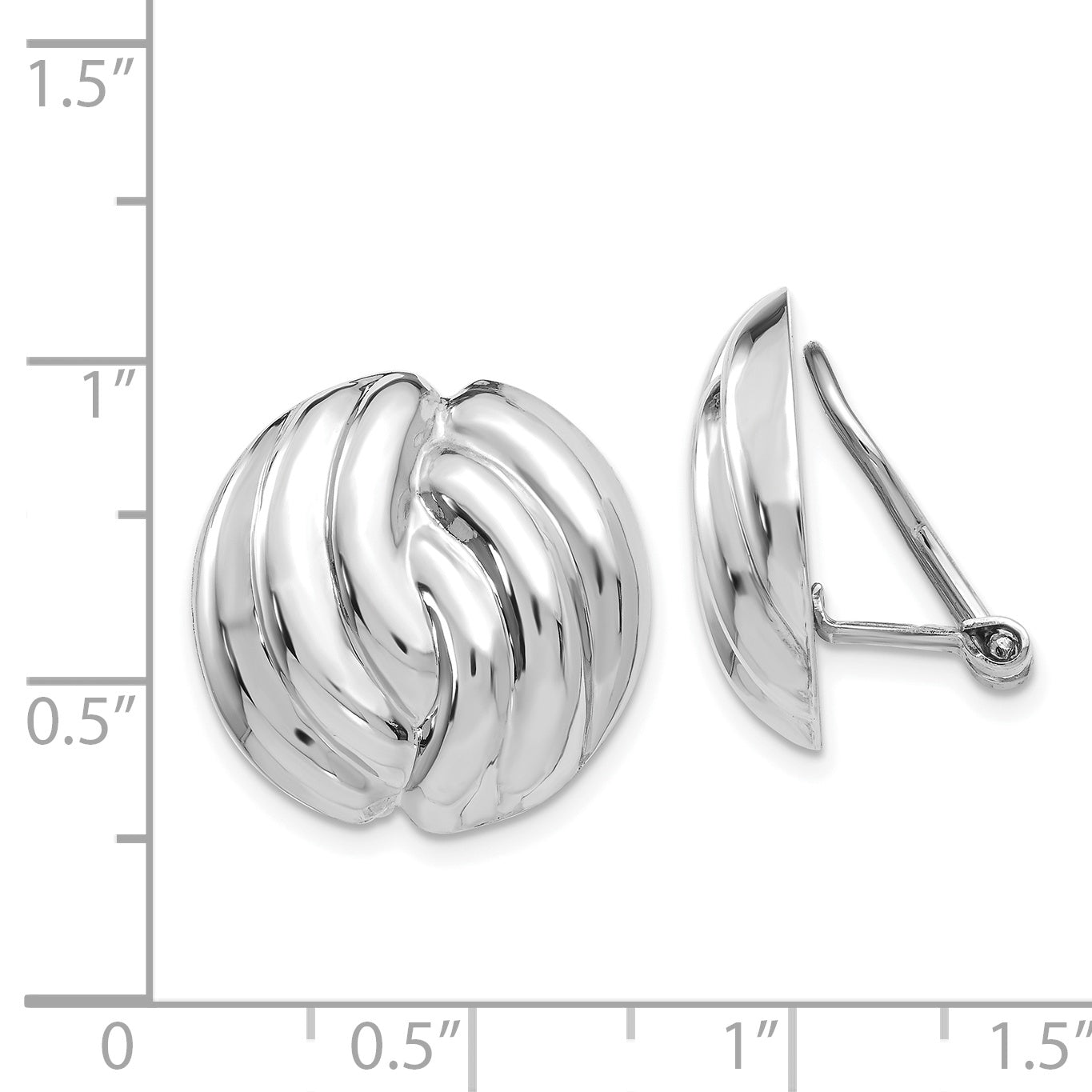 14K White Gold Non-Pierced Omega Clip Button Earrings Polished Finish