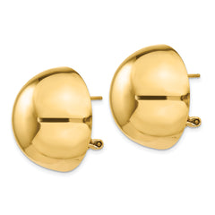14K Gold Polished Hollow Button Earrings with Omega Clip  24mm