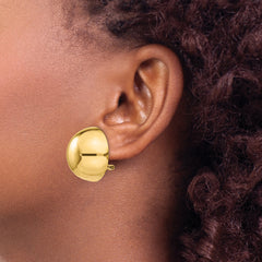 14K Gold Polished Hollow Button Earrings with Omega Clip  24mm