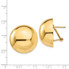 14K Gold Polished Hollow Button Earrings with Omega Clip  24mm