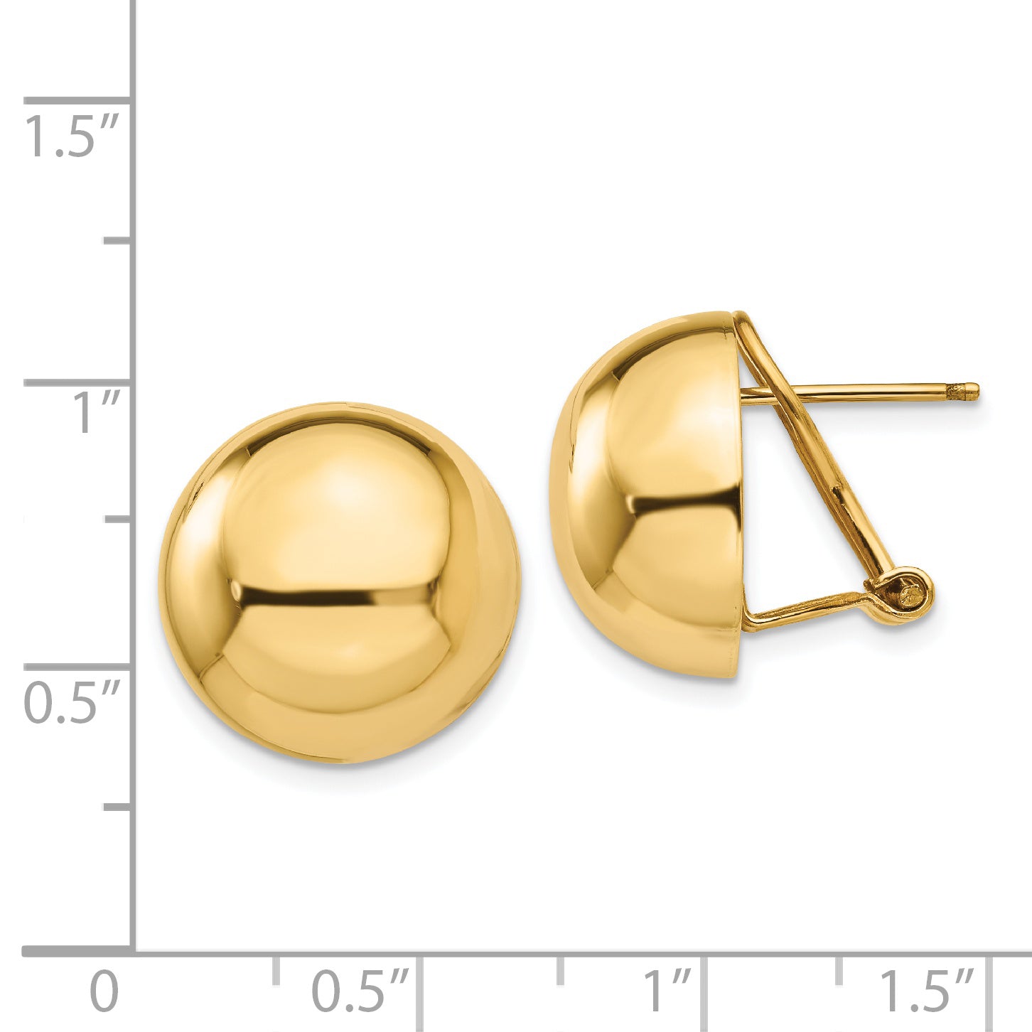 14K Gold Polished Half Ball Earrings with Omega Clip 16mm Ladies