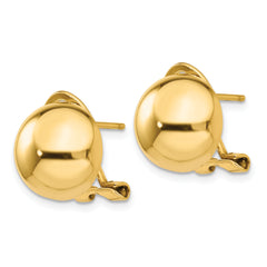 14K Gold Polished Omega Clip 12mm Half Ball Earrings for Women