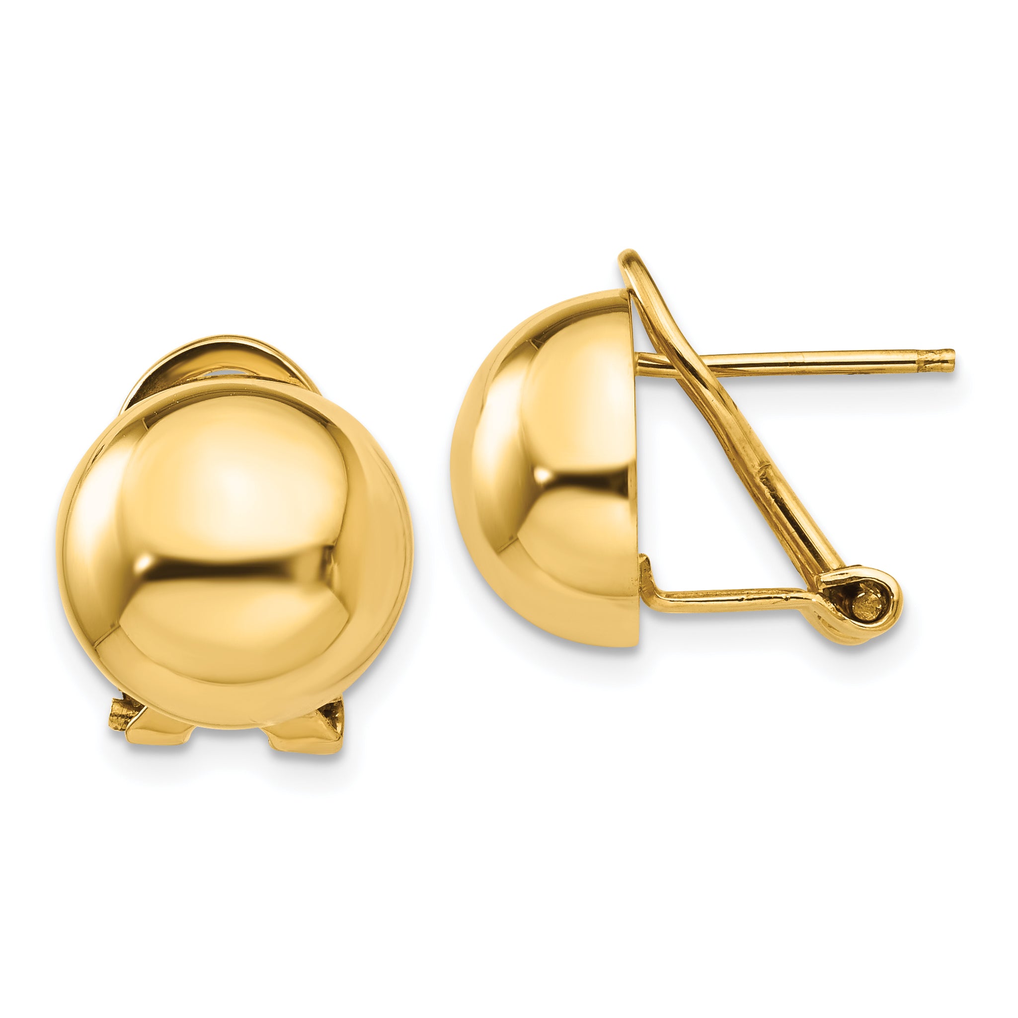 14k Omega Clip 12mm Half Ball Earrings