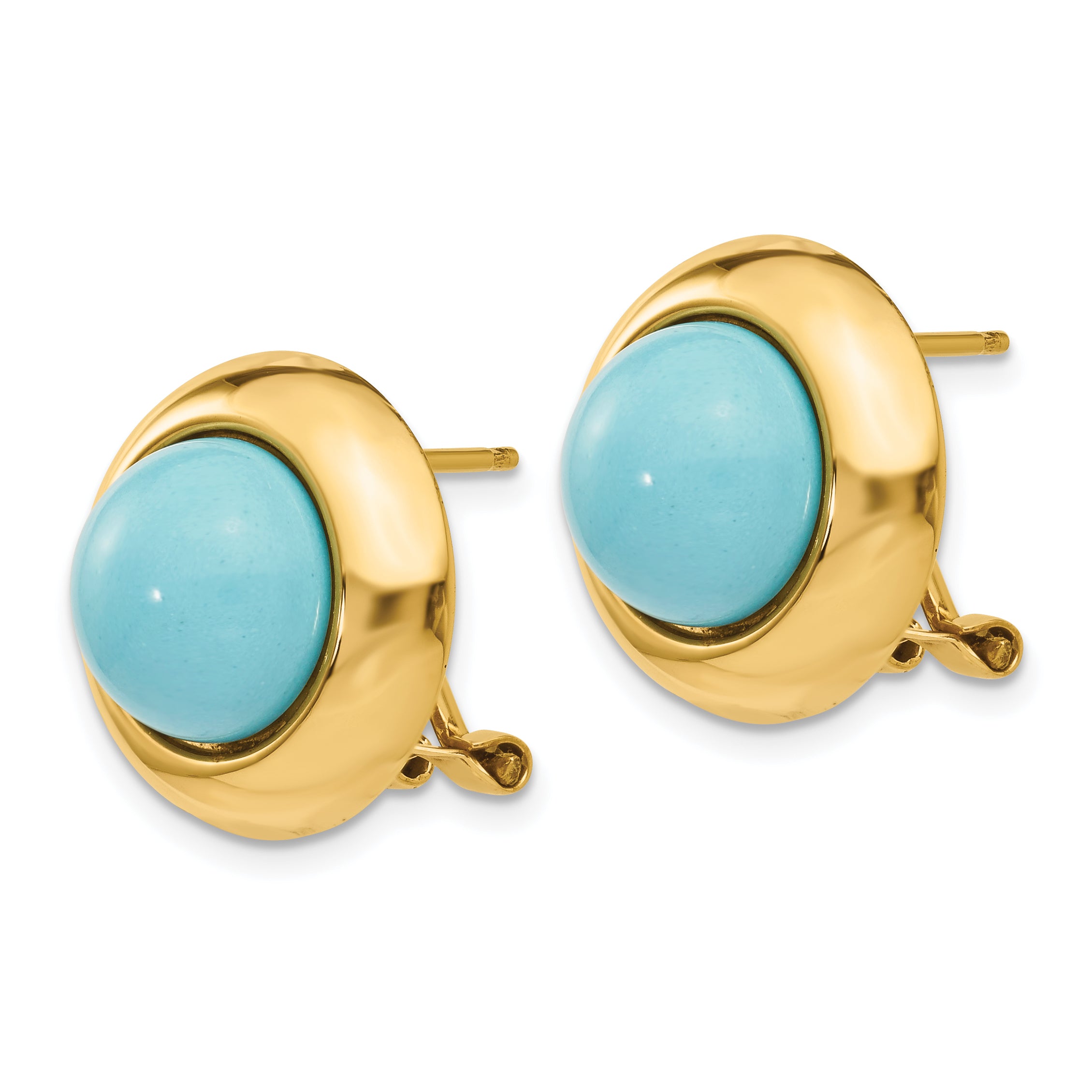 14k Omega Clip Reconstituted Turquoise Earrings Secondary image
