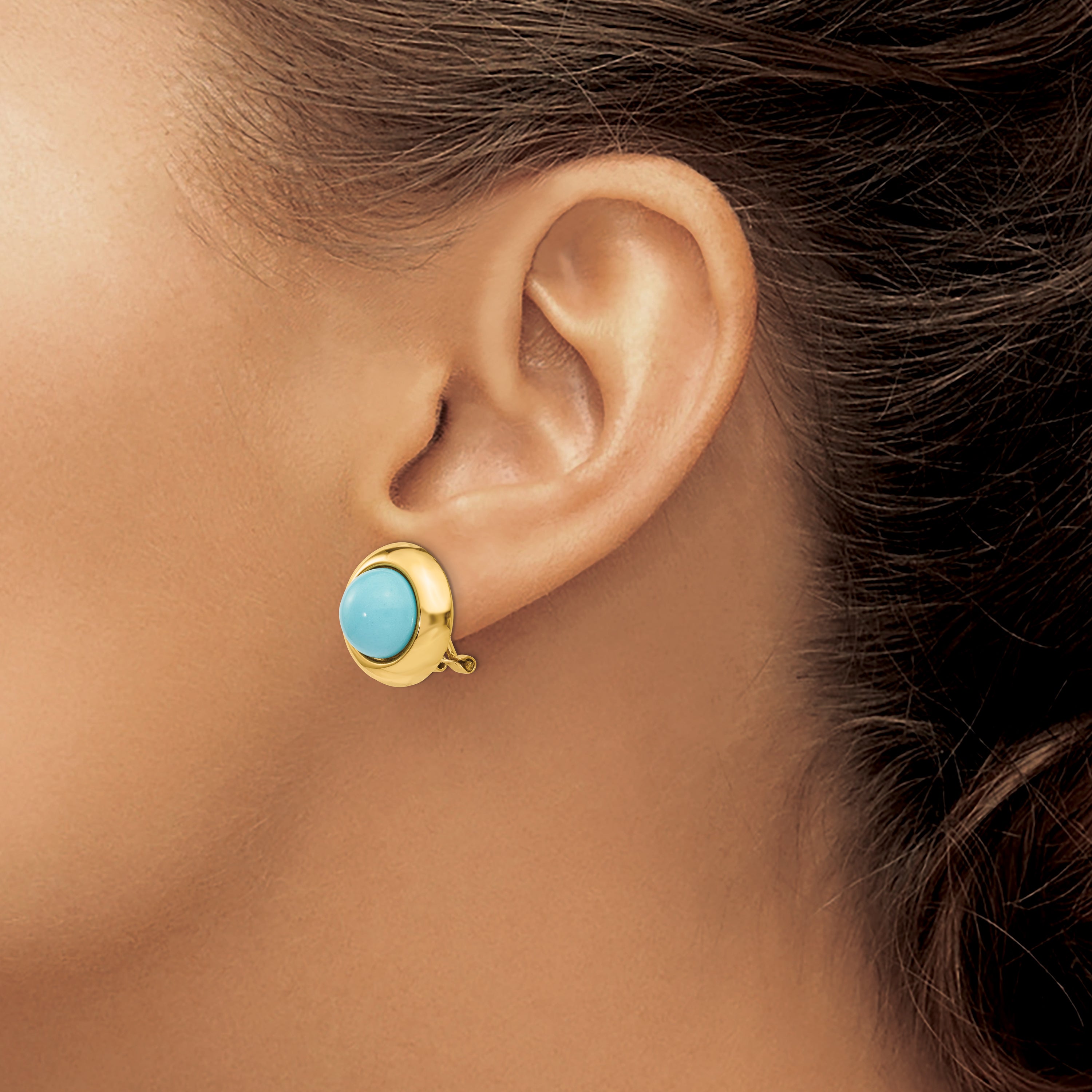 14k Omega Clip Reconstituted Turquoise Earrings
