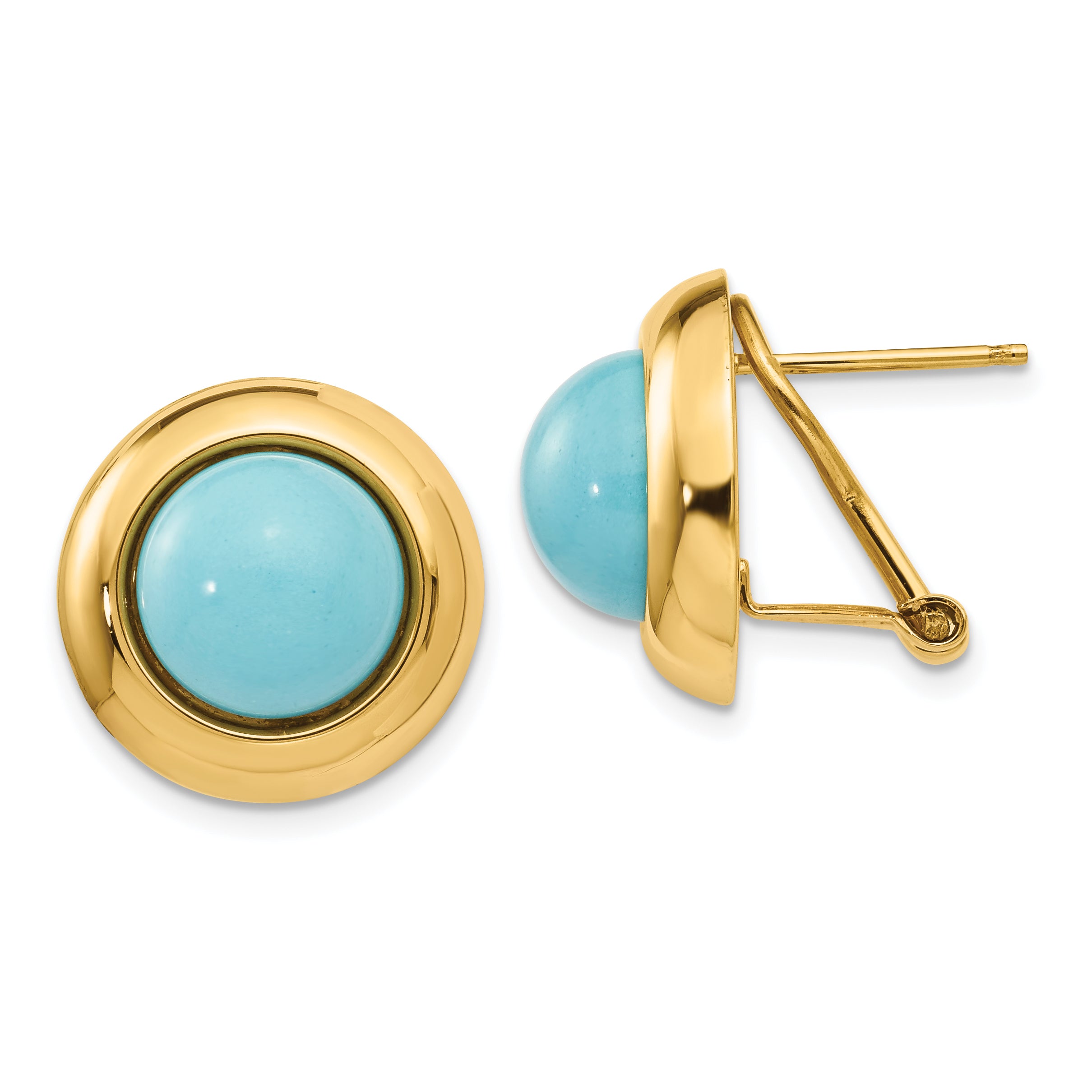 14k Omega Clip Reconstituted Turquoise Earrings Main image