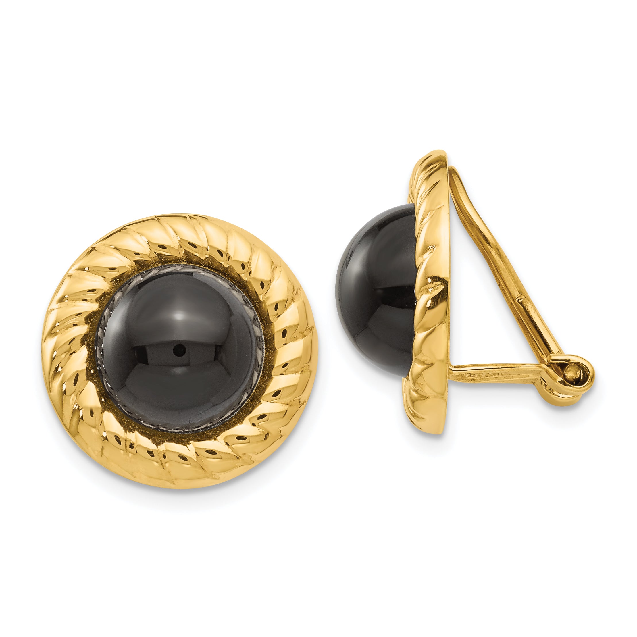 14k Omega Clip Non-Pierced Onyx Earrings