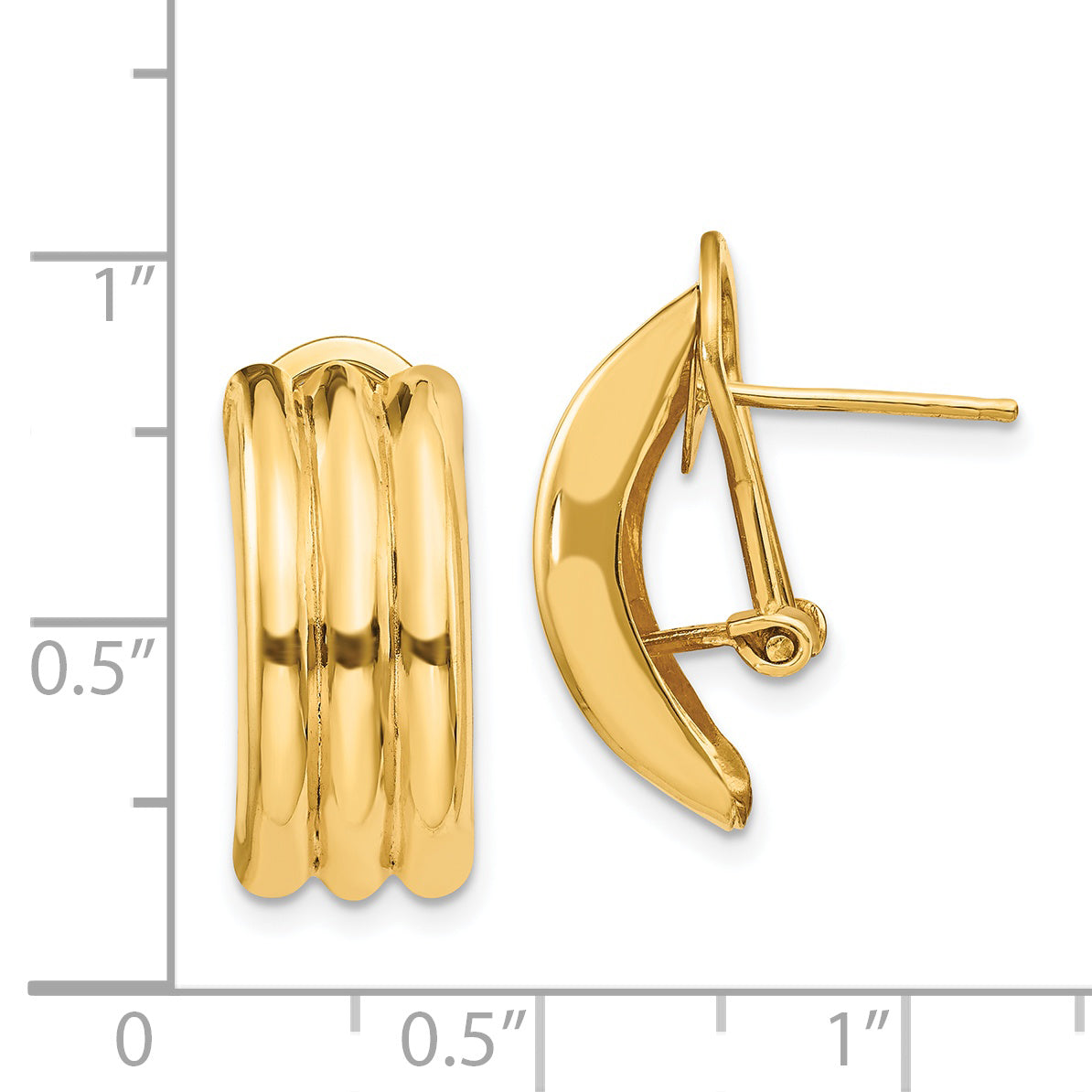 14K Gold Button Earrings with Omega Clip Back, Polished Solid Design