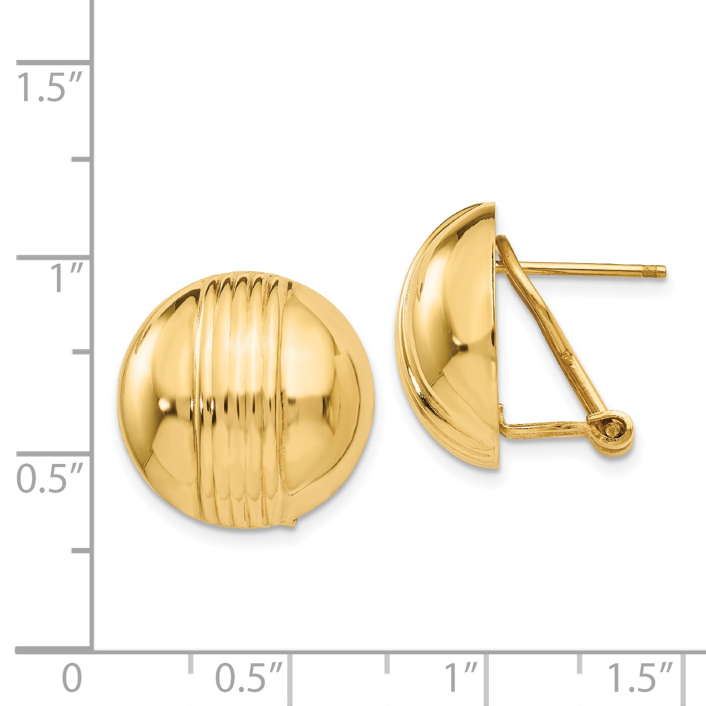 14K Gold Polished Hollow Button Earrings with Omega Clip Back