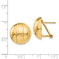 14K Gold Polished Hollow Button Earrings with Omega Clip Back