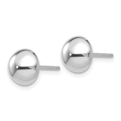 14K White Gold 8mm Half Ball Post Earrings with Polished Rhodium Finish