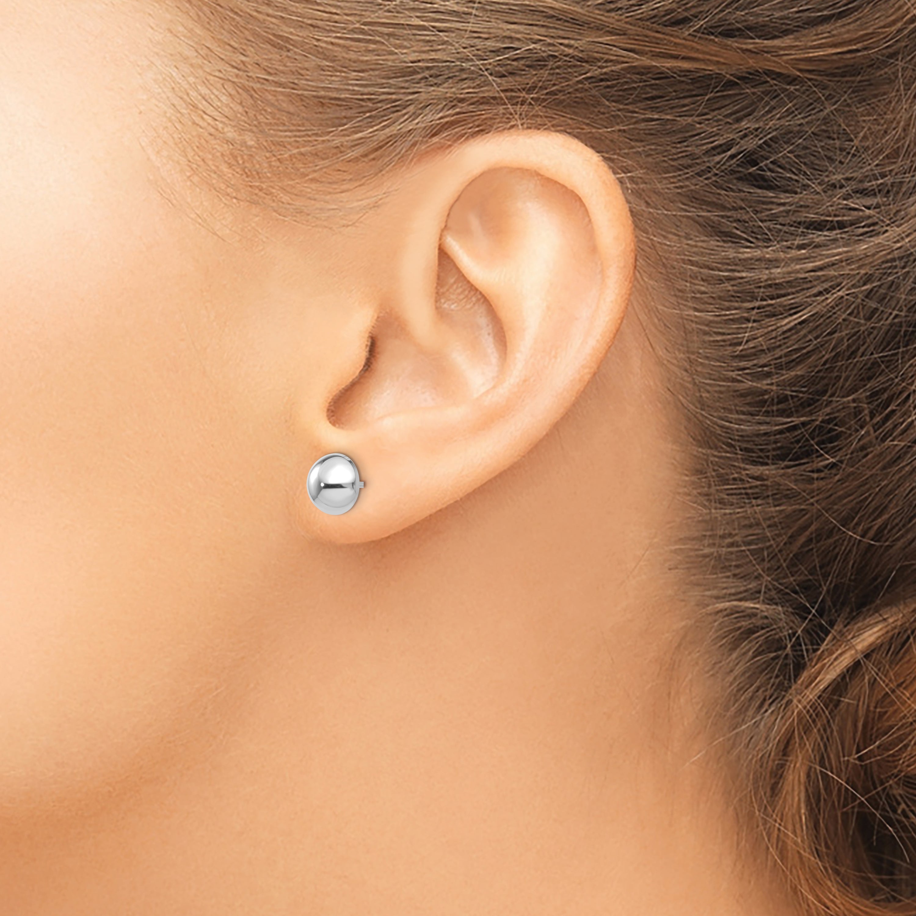 14K White Gold 8mm Half Ball Post Earrings with Polished Rhodium Finish