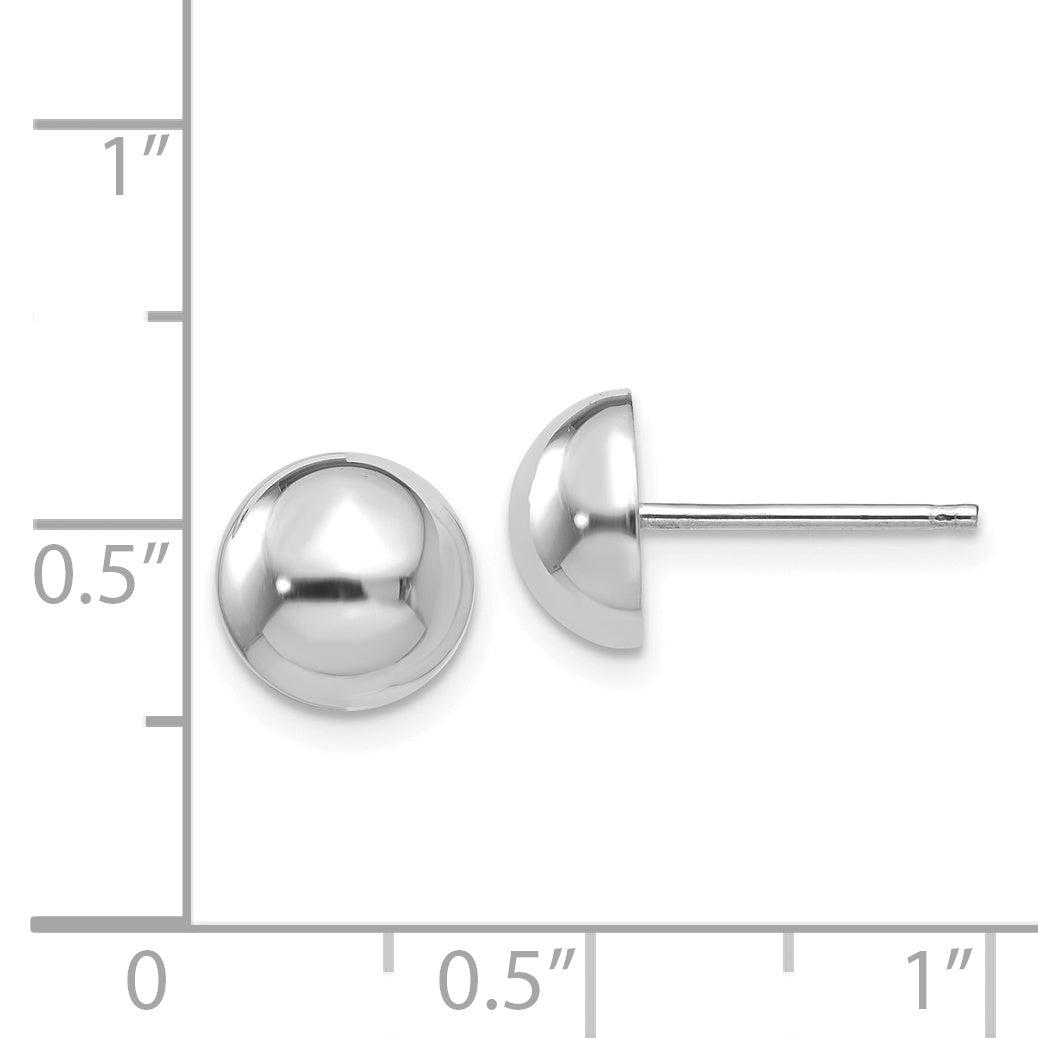 14K White Gold 8mm Half Ball Post Earrings with Polished Rhodium Finish