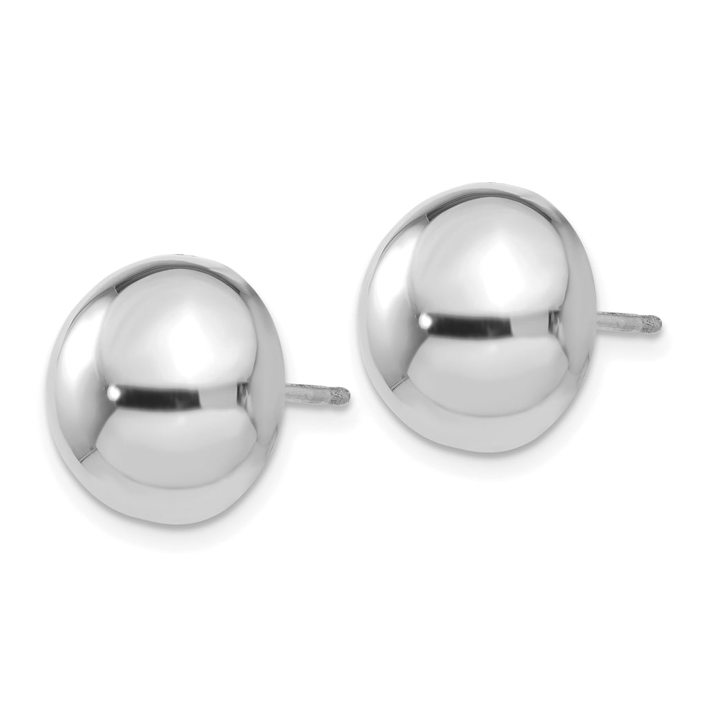 14K White Gold 12mm Polished Half Ball Button Earrings for Women