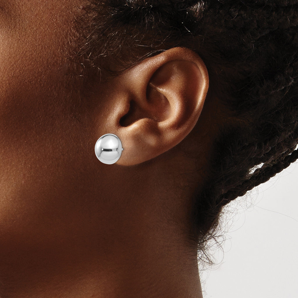 14K White Gold 12mm Polished Half Ball Button Earrings for Women