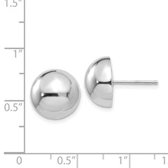 14K White Gold 12mm Polished Half Ball Button Earrings for Women