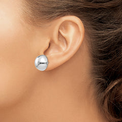 14K White Gold Polished 16mm Half Ball Earrings with Rhodium Finish