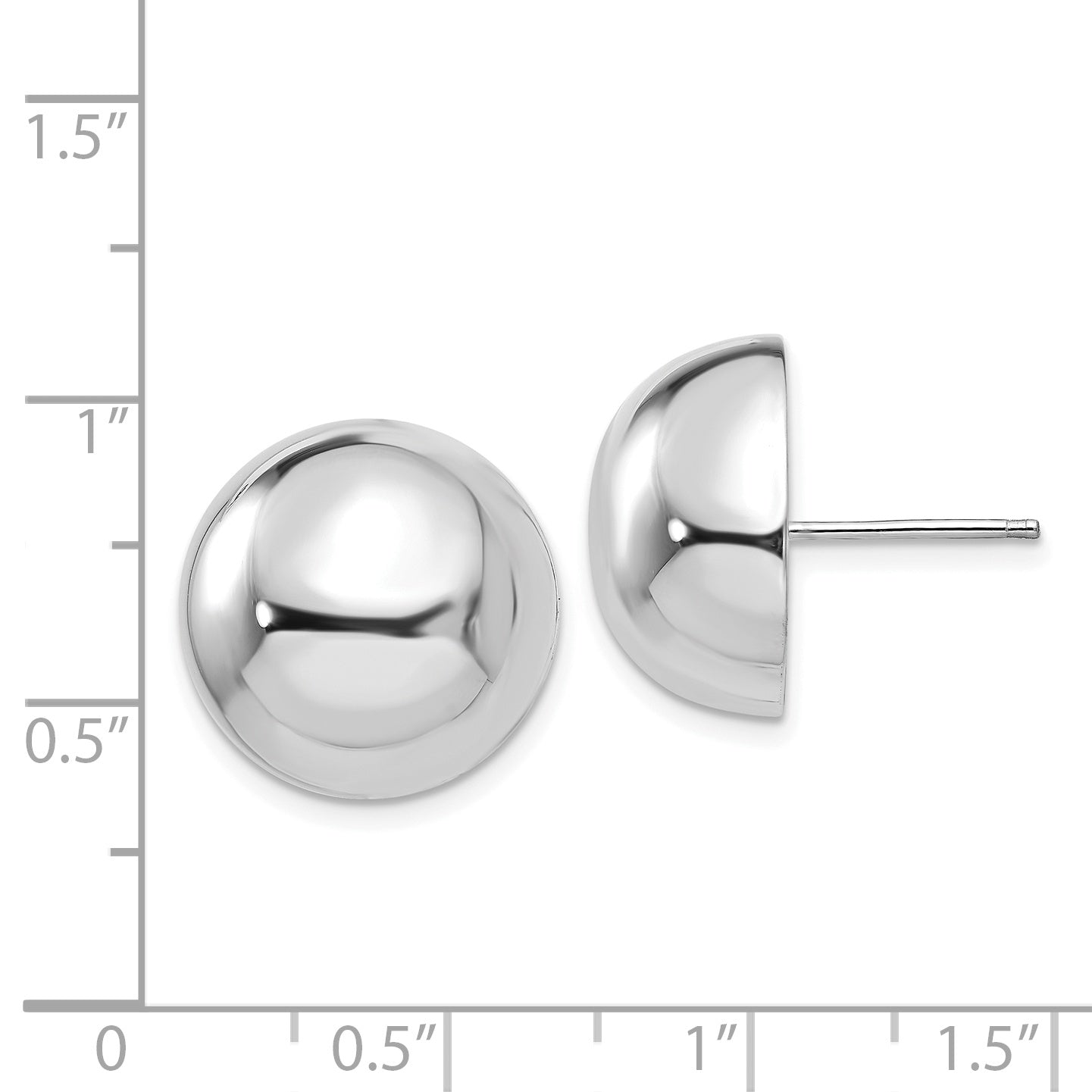 14K White Gold Polished 16mm Half Ball Earrings with Rhodium Finish