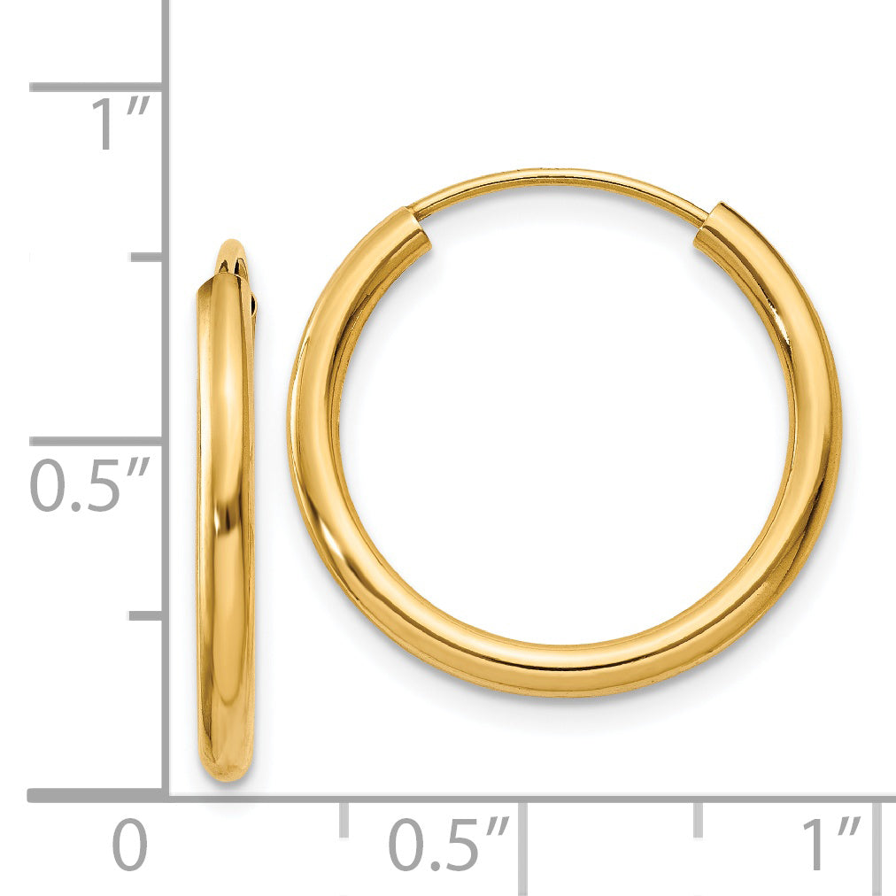 14K Gold Polished Endless Hoop Earrings for Women  Elegant 2mm Design