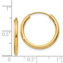14K Gold Polished Endless Hoop Earrings for Women  Elegant 2mm Design