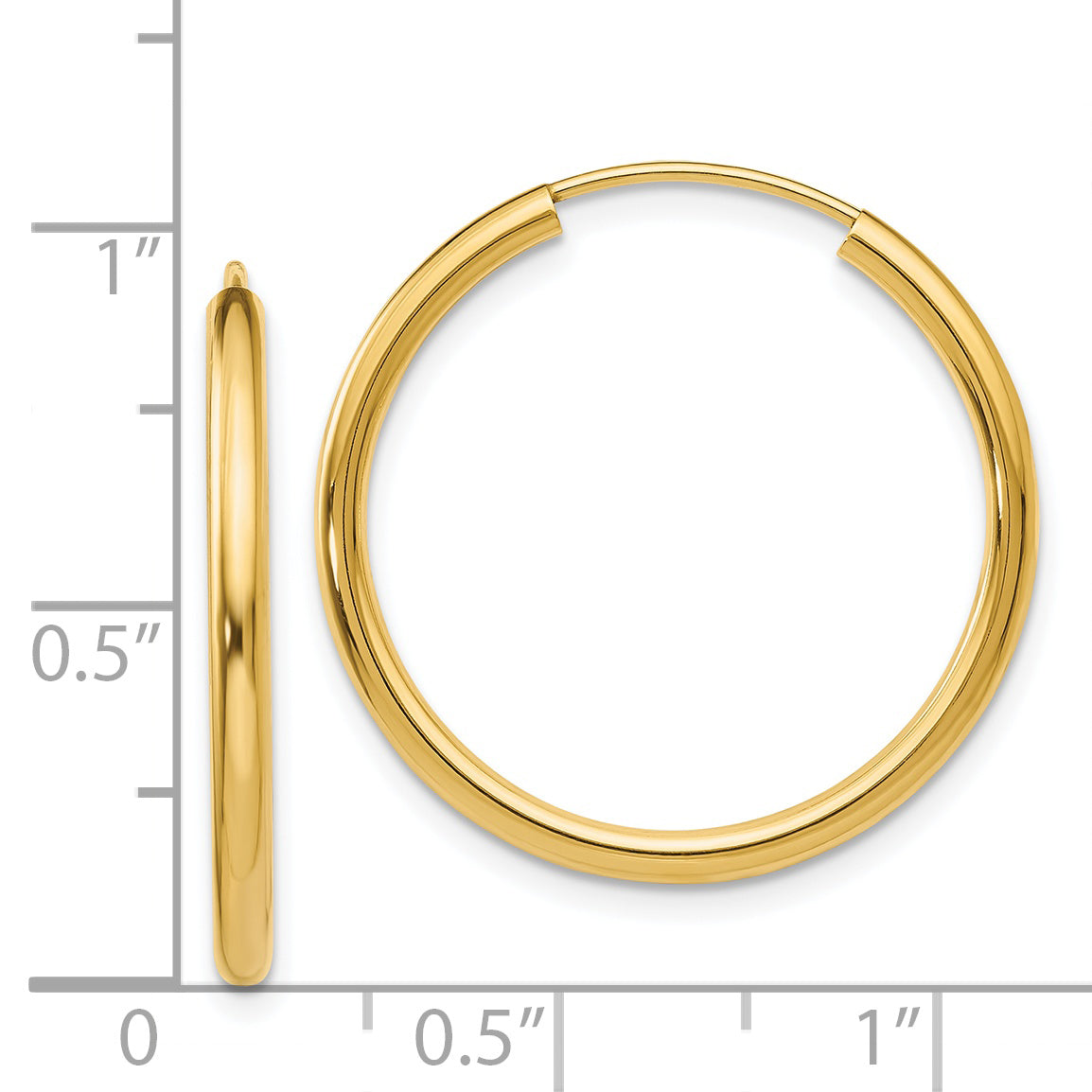 14K Gold Polished Endless Hoop Earrings, 2mm Sleek Design  Sophia Jewelers