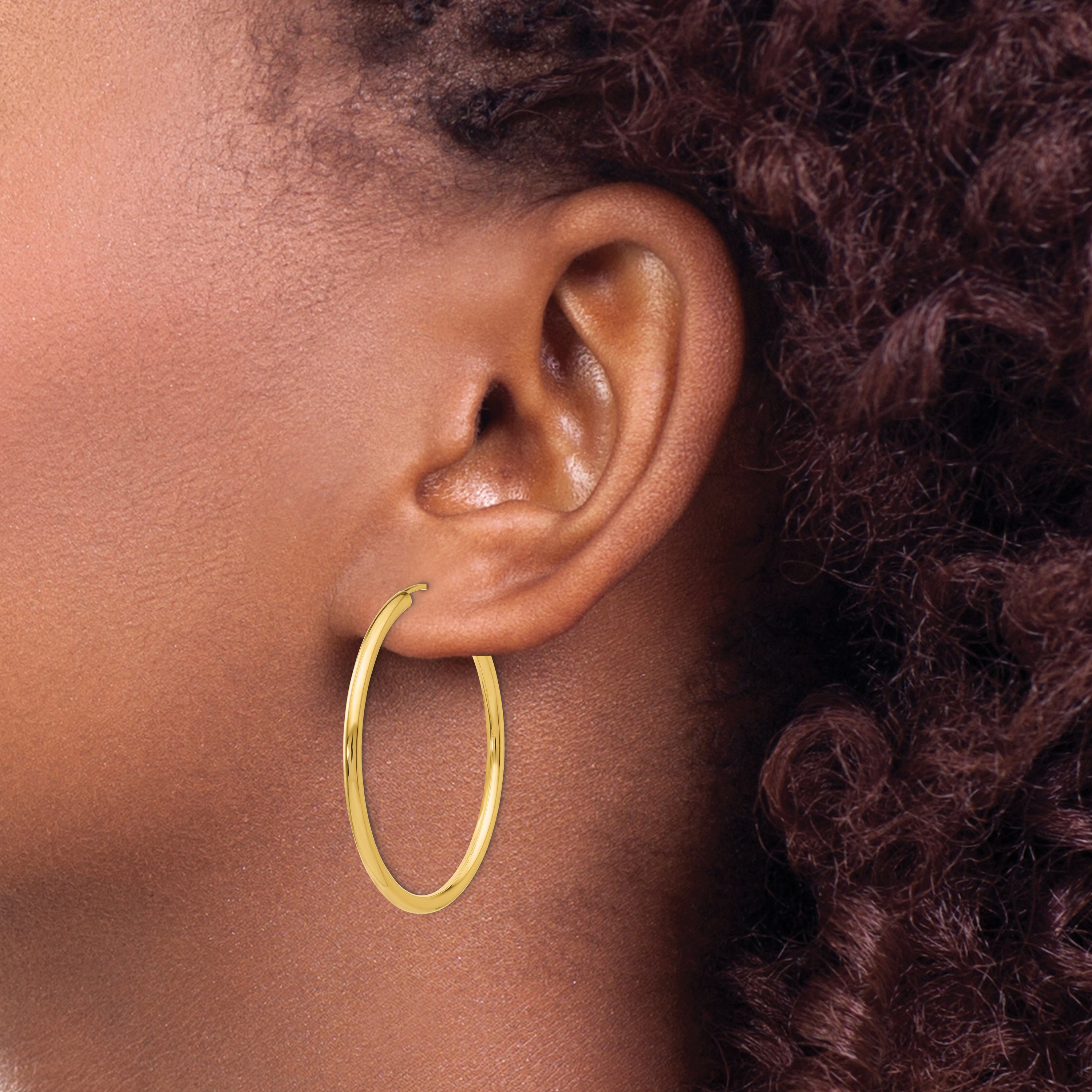 14K Gold Polished Endless Hoop Earrings 35mm Elegant Women's Style