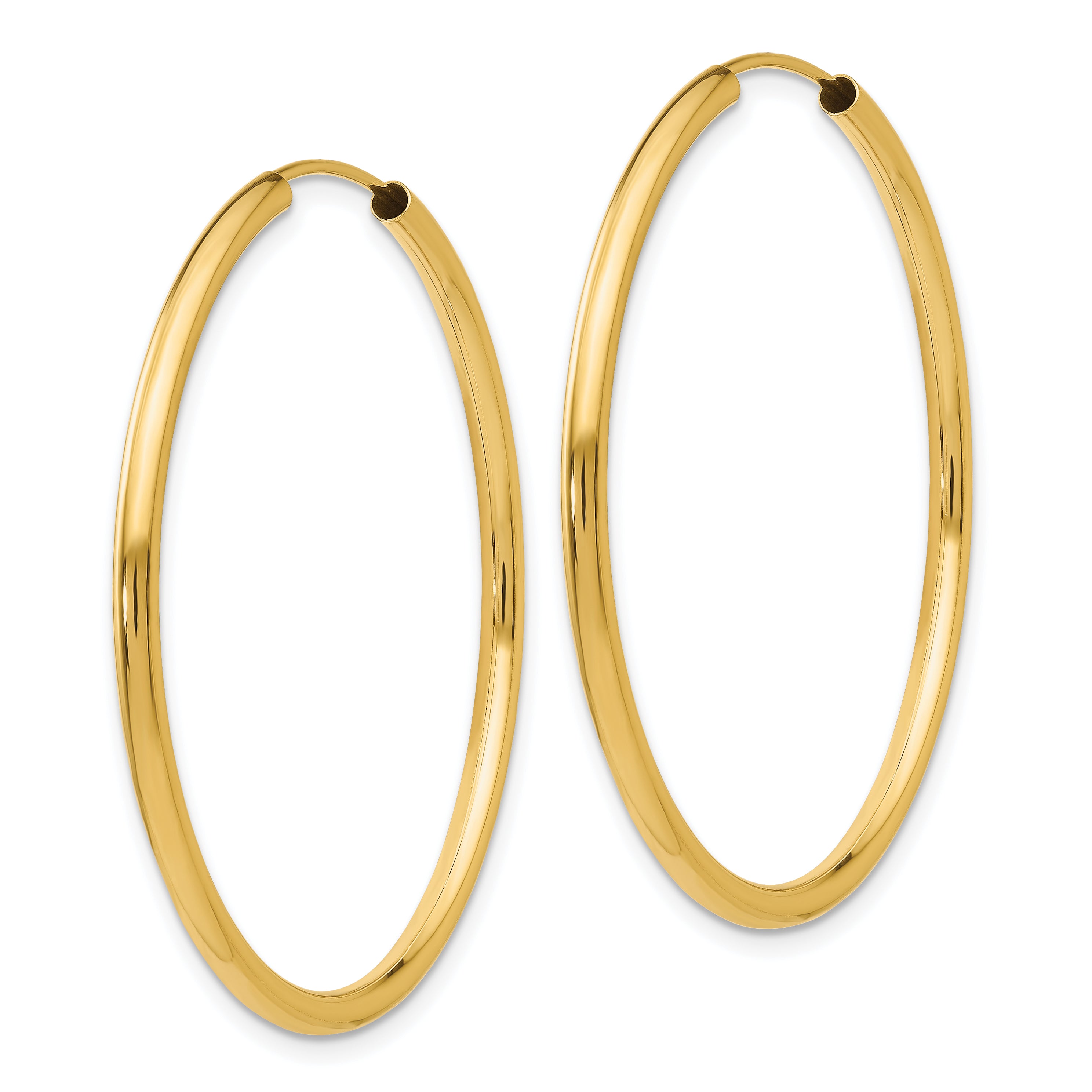 14K Gold Polished Endless Hoop Earrings for Women 40mm, Elegant Classic Design