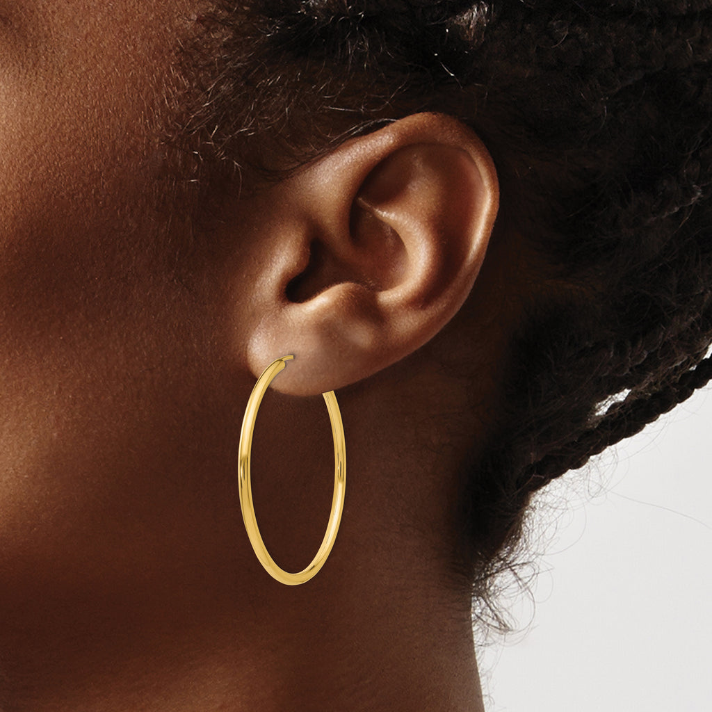 14K Gold Polished Endless Hoop Earrings for Women 40mm, Elegant Classic Design